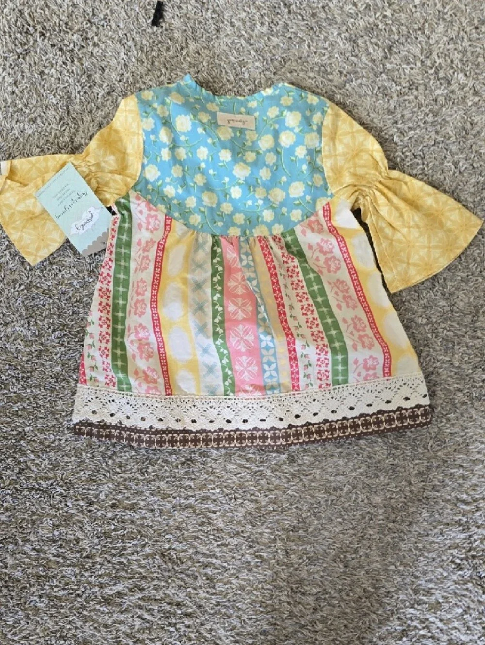 Persnickety Yellow, Blue, Pink & Green Girls' Patchwork Tunic